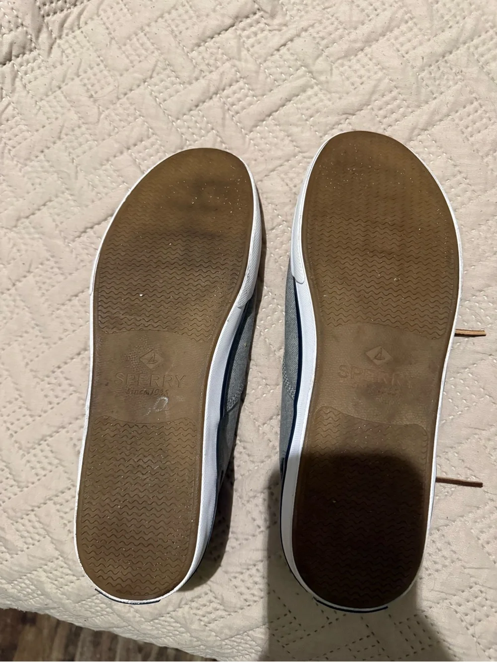 Sperry Men's Gray Canvas Top Sider Shoes with Brown Laces